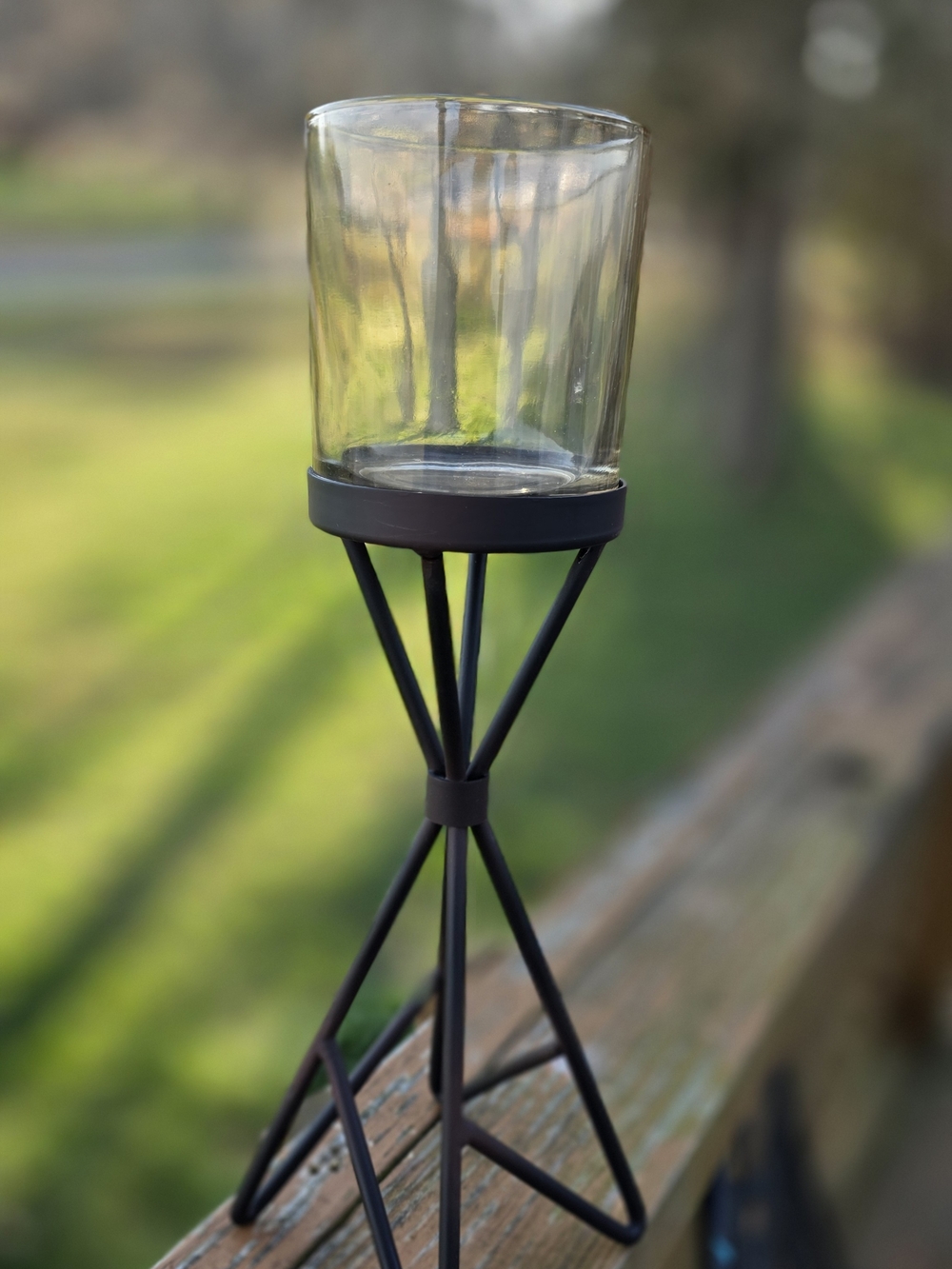 Source Unknown Clear Glass Votive with Black Metal Tripod Stand